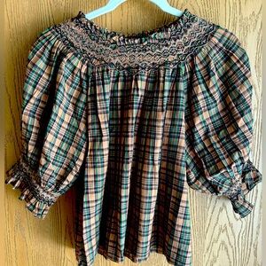 Doen plaid Smocked Women's Top